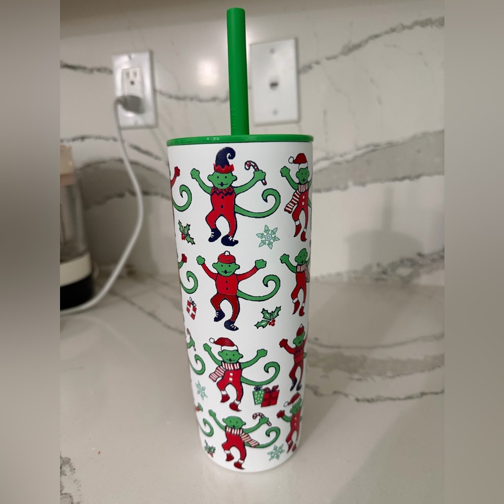 NWT Roller Rabbit x Starbucks Holiday Monkeys Tumbler with Straw